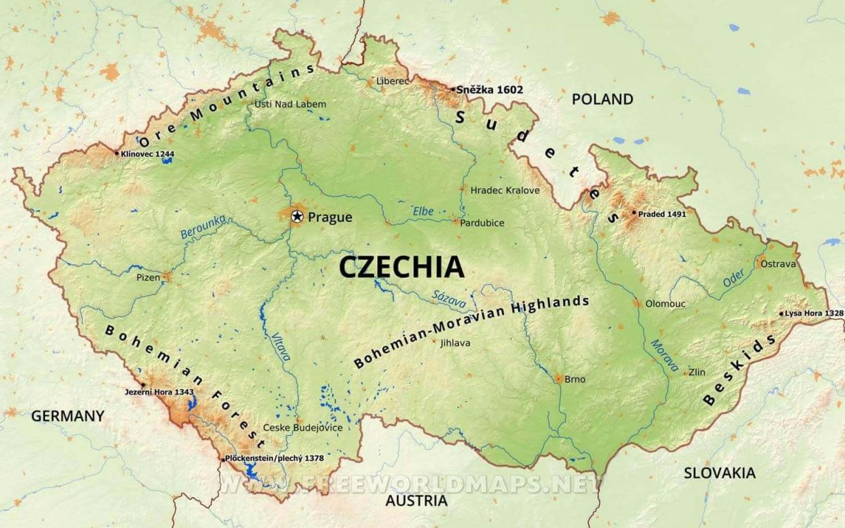 Bergen in Tsjechië (Tsjecho-Slowakije) kaart