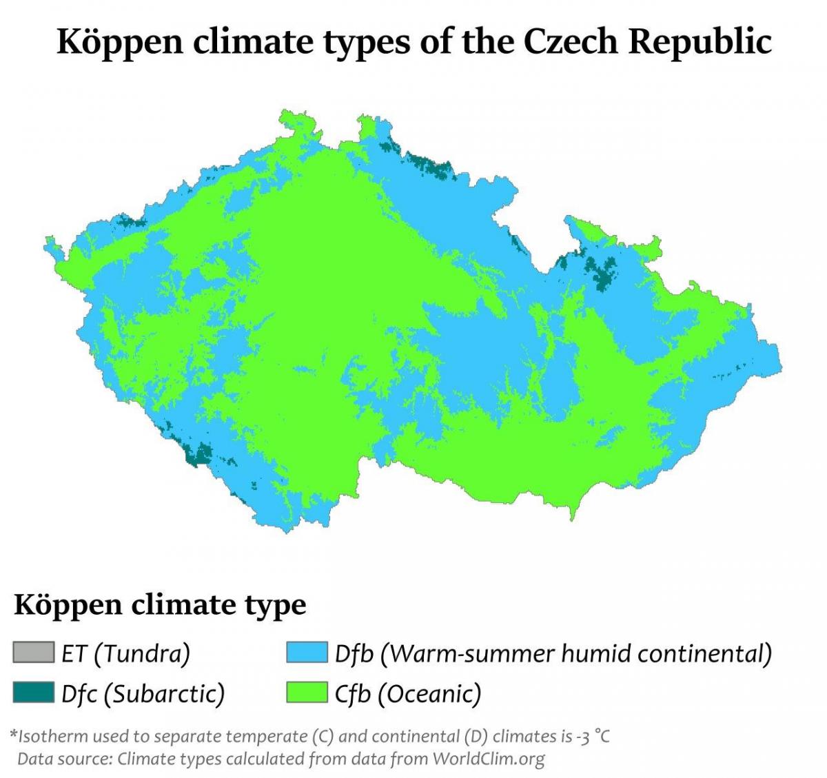 Tsjechische Republiek (Tsjecho-Slowakije) temperatuurkaart