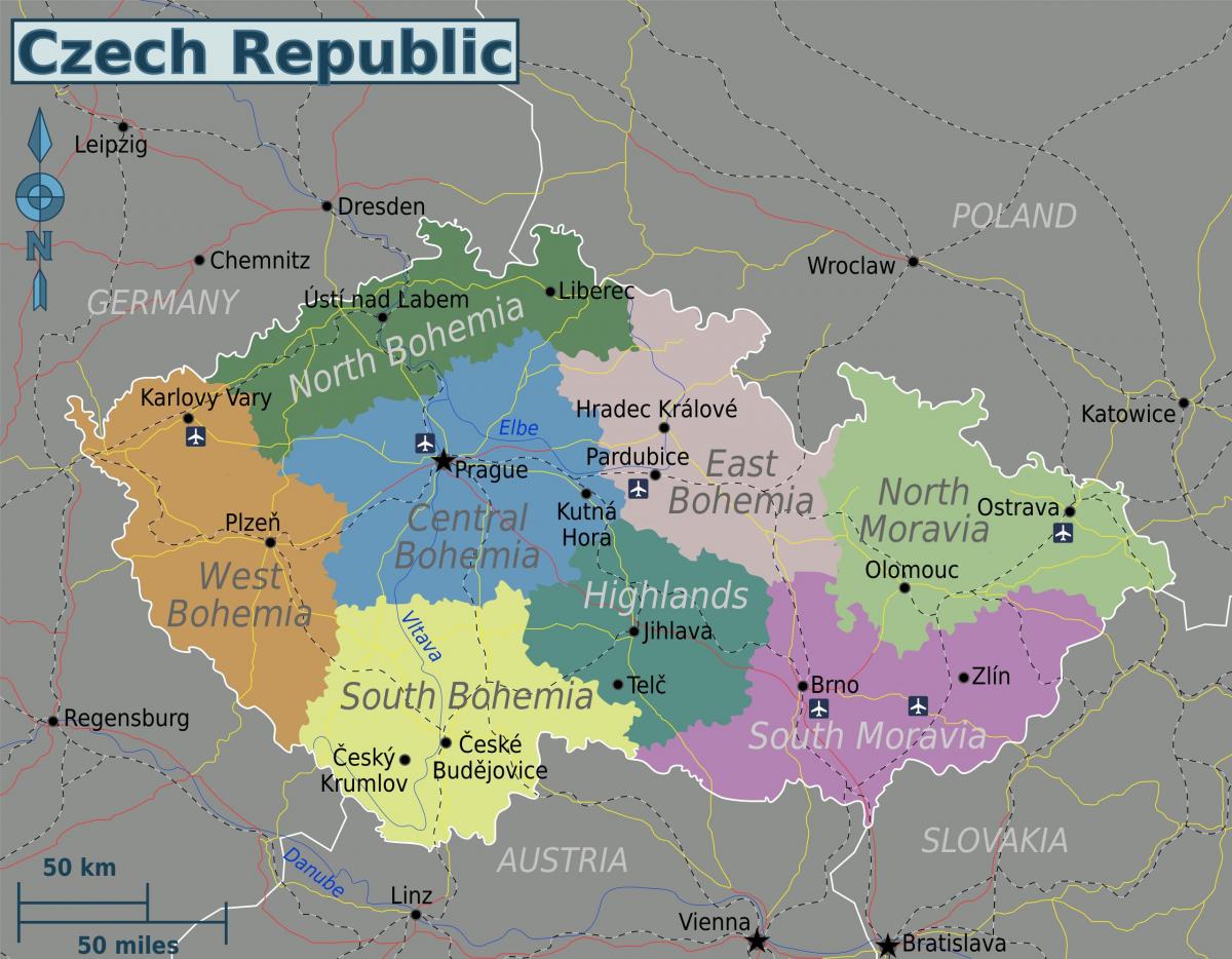 Tsjechische Republiek (Tsjecho-Slowakije) staatskaart