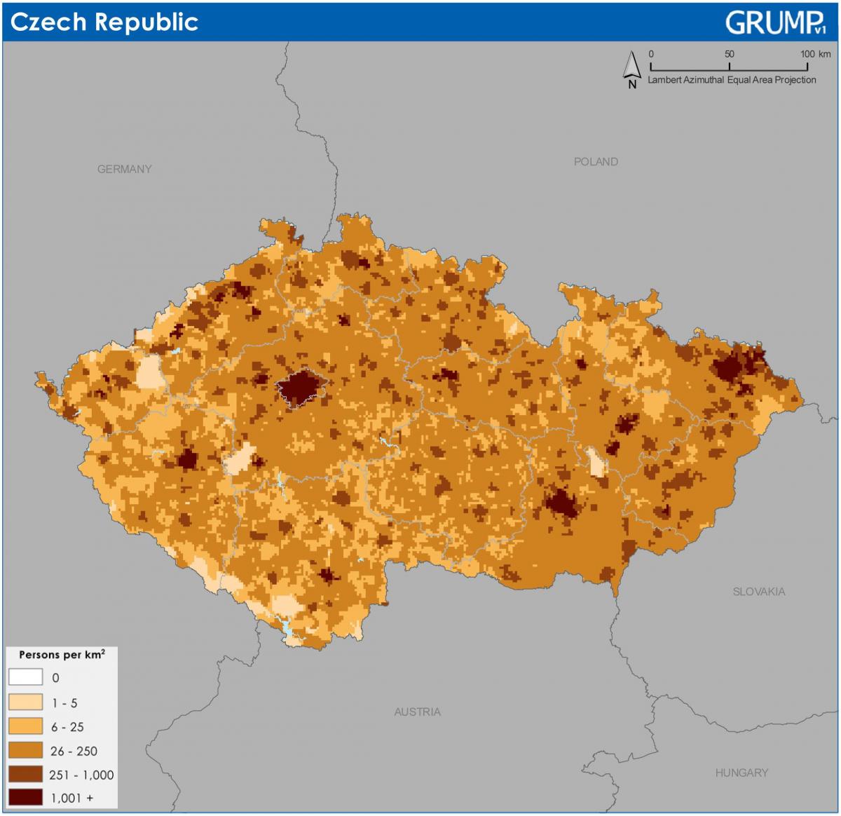 Tsjechische Republiek (Tsjecho-Slowakije) dichtheidskaart