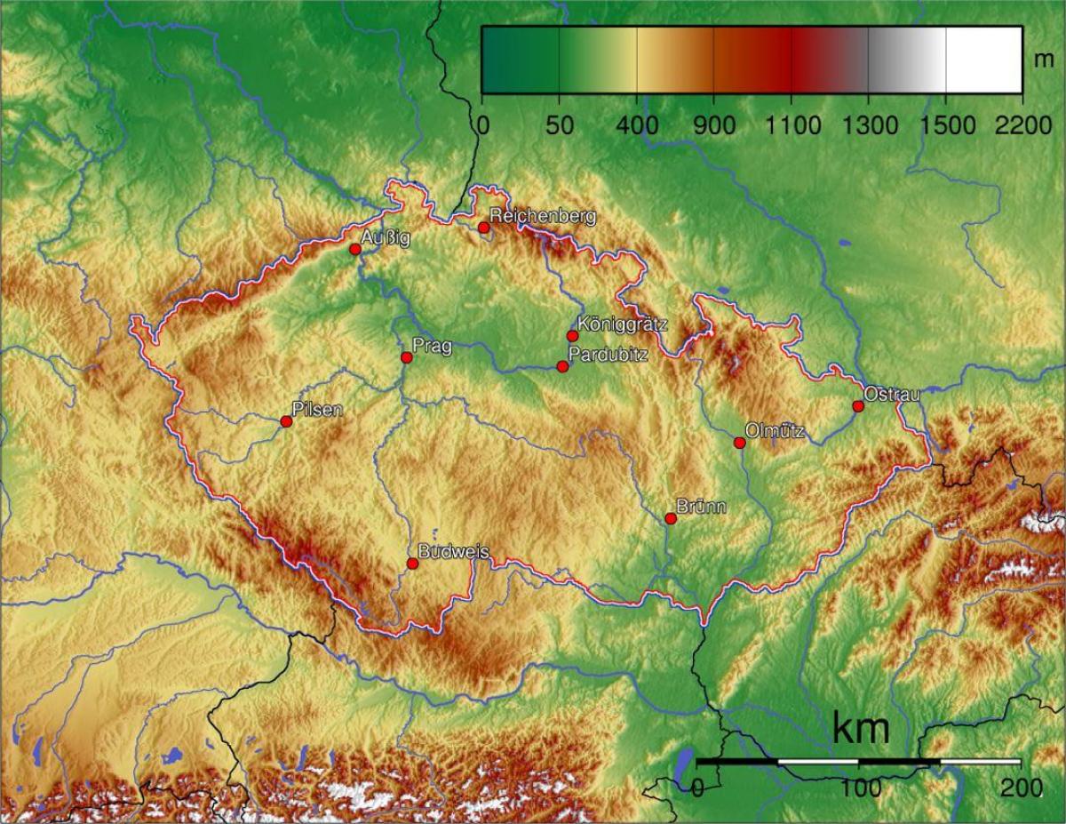 Tsjechische Republiek (Tsjecho-Slowakije) hoogtekaart